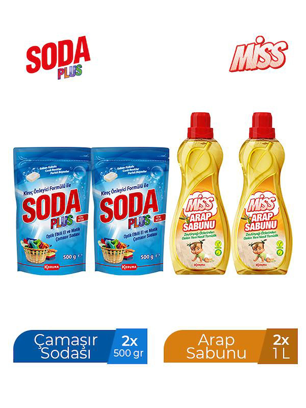 MİSS ARAP SABUNU 1 L X 2 ADET + SODA PLUS 500 GR X 2 ADET