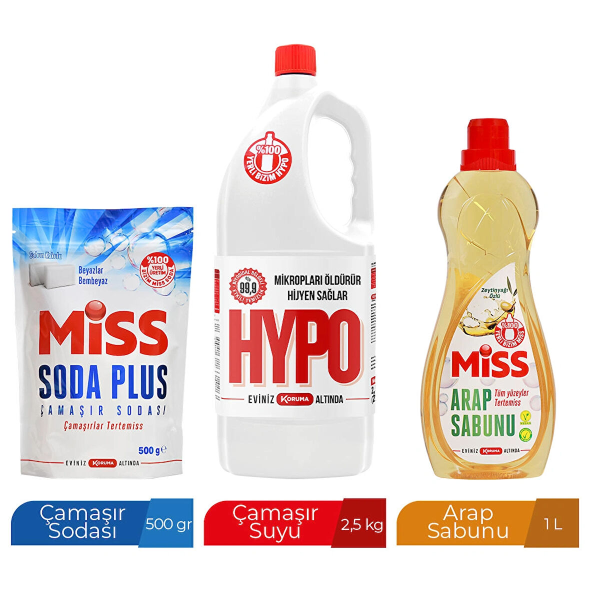 SODA PLUS 500 GR + HYPO ÇAMAŞIR SUYU 2,5 KG + MİSS ARAP SABUNU 1000 ML
