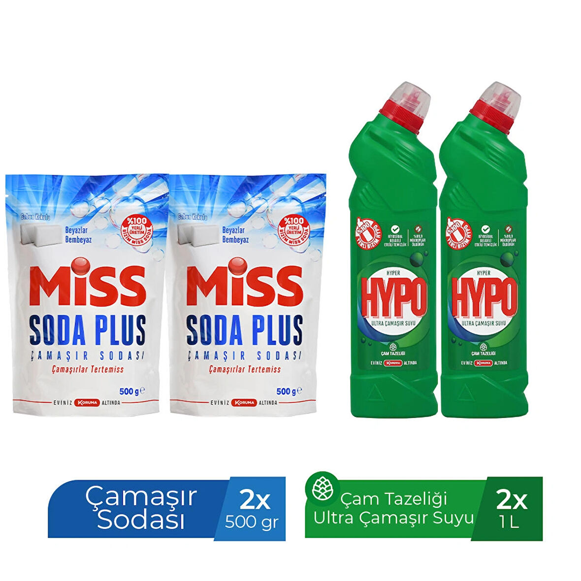 SODA PLUS 500 GR X 2 ADET + HYPER HYPO ULTRA ÇAMAŞIR SUYU ÇAM TAZELİĞİ 750 GR X 2 ADET