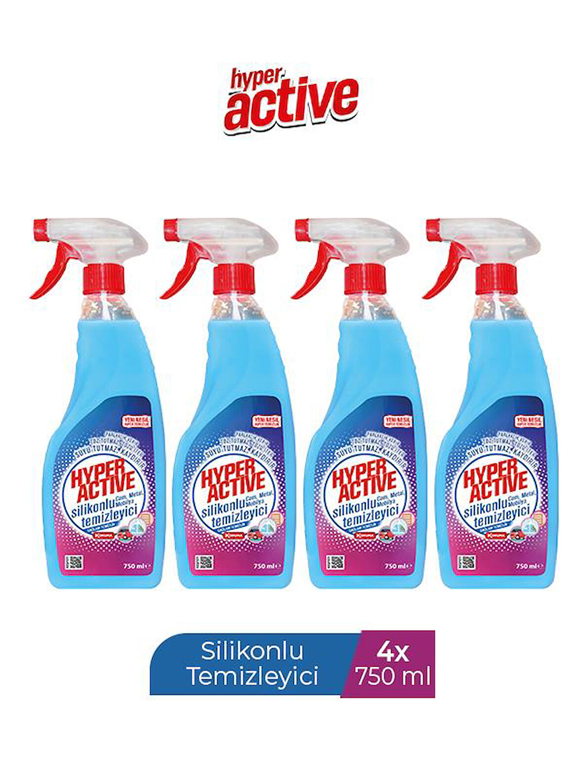 HYPER ACTIVE SİLİKONLU YÜZEY TEMİZLEYİCİ 750 ML X 4 ADET