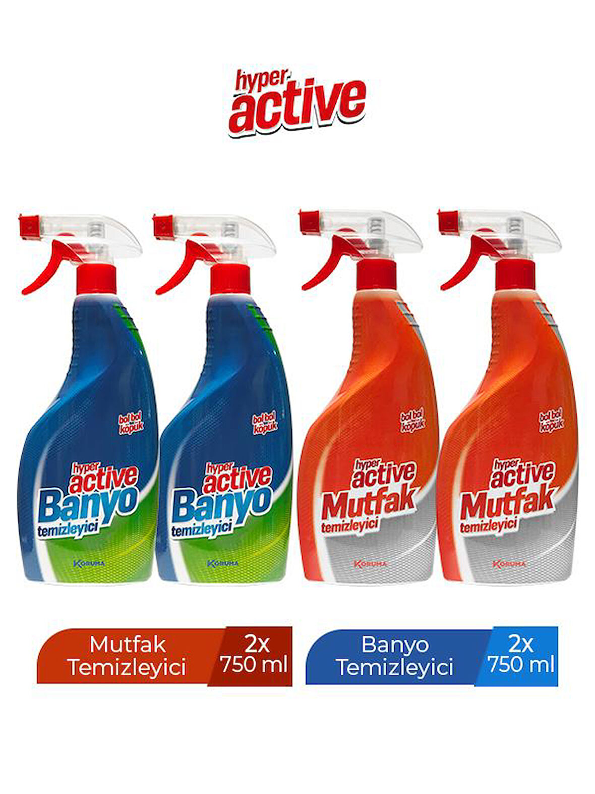 HYPER ACTIVE MUTFAK TEMİZLEYİCİ X 2 ADET + BANYO TEMİZLEYİCİ X 2 ADET