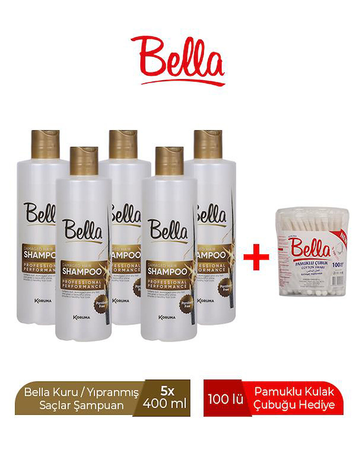 BELLA ŞAMPUAN KURU/YIPRANMIŞ SAÇLAR 400 ML x 5 ADET -KULAK ÇUBUĞU HEDİYELİ