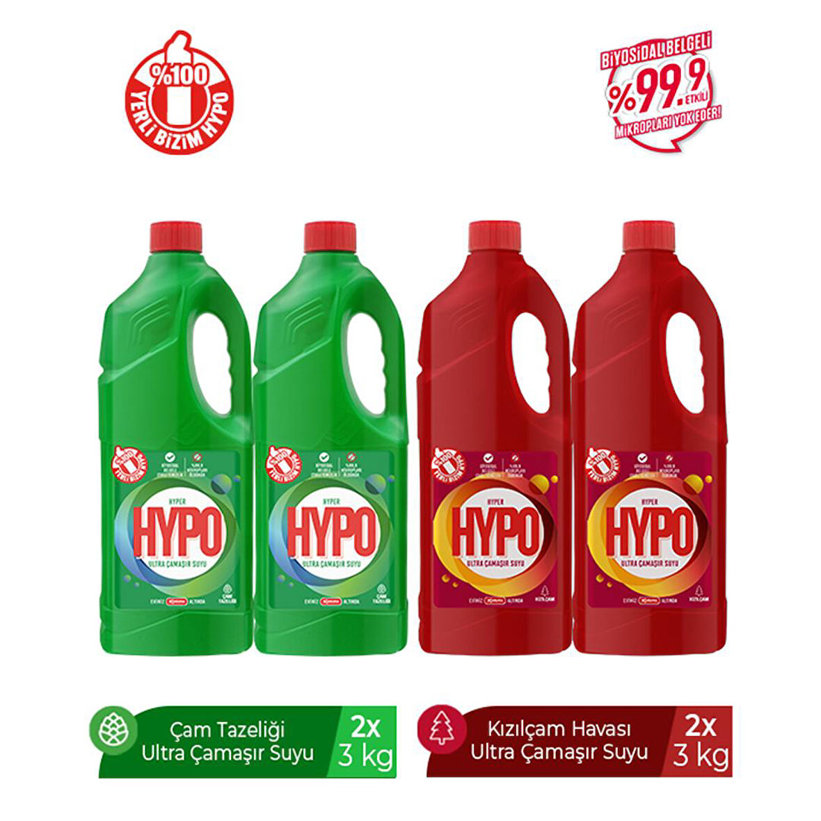 HYPER HYPO ULTRA ÇAMAŞIR SUYU 2 ÇAM VE 2 KIZILÇAM 3 KG X 4 ADET