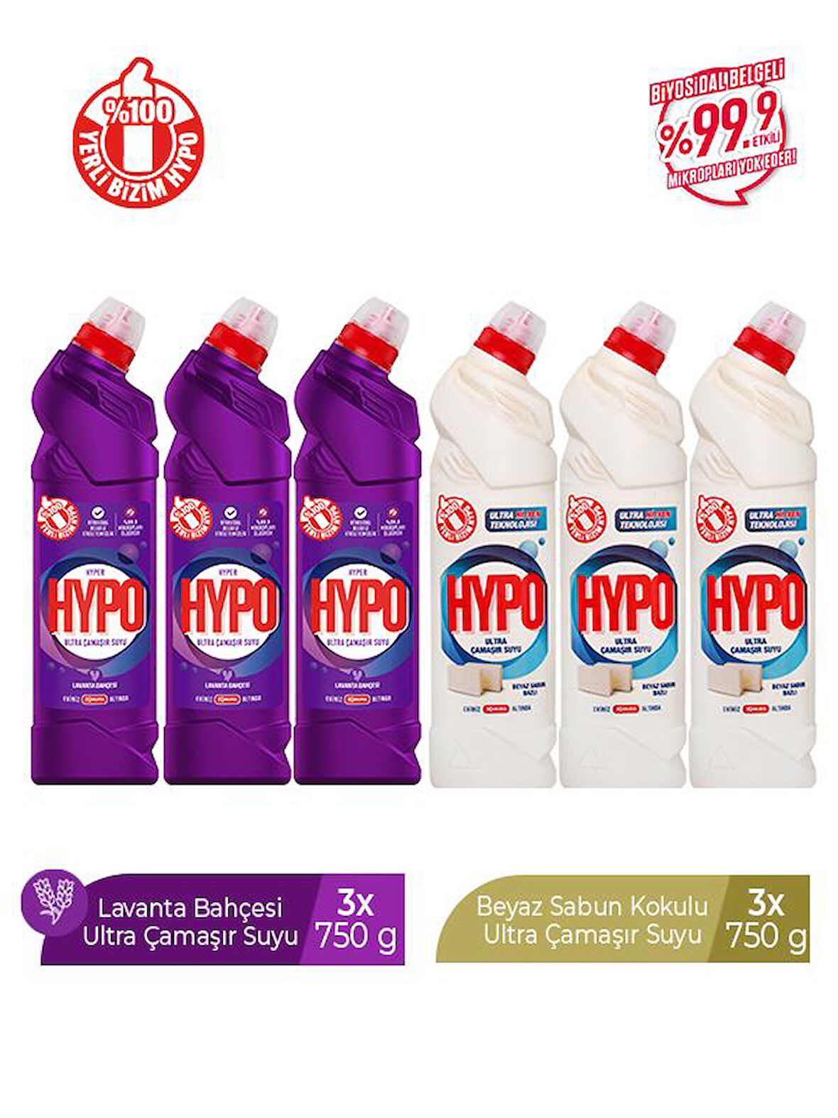 HYPER HYPO ULTRA ÇAMAŞIR SUYU 3 LAVANTA VE 3 BEYAZ SABUN 750 GR X 6 ADET