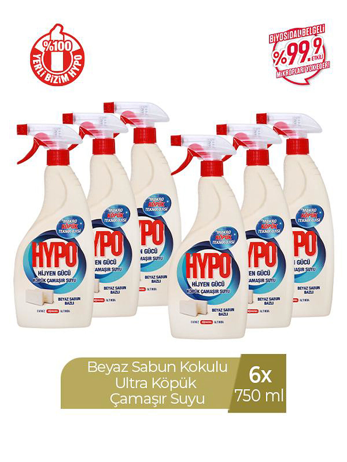 HYPO KÖPÜK ÇAMAŞIR SUYU BEYAZ SABUN KOKULU 750 ML x 6 ADET