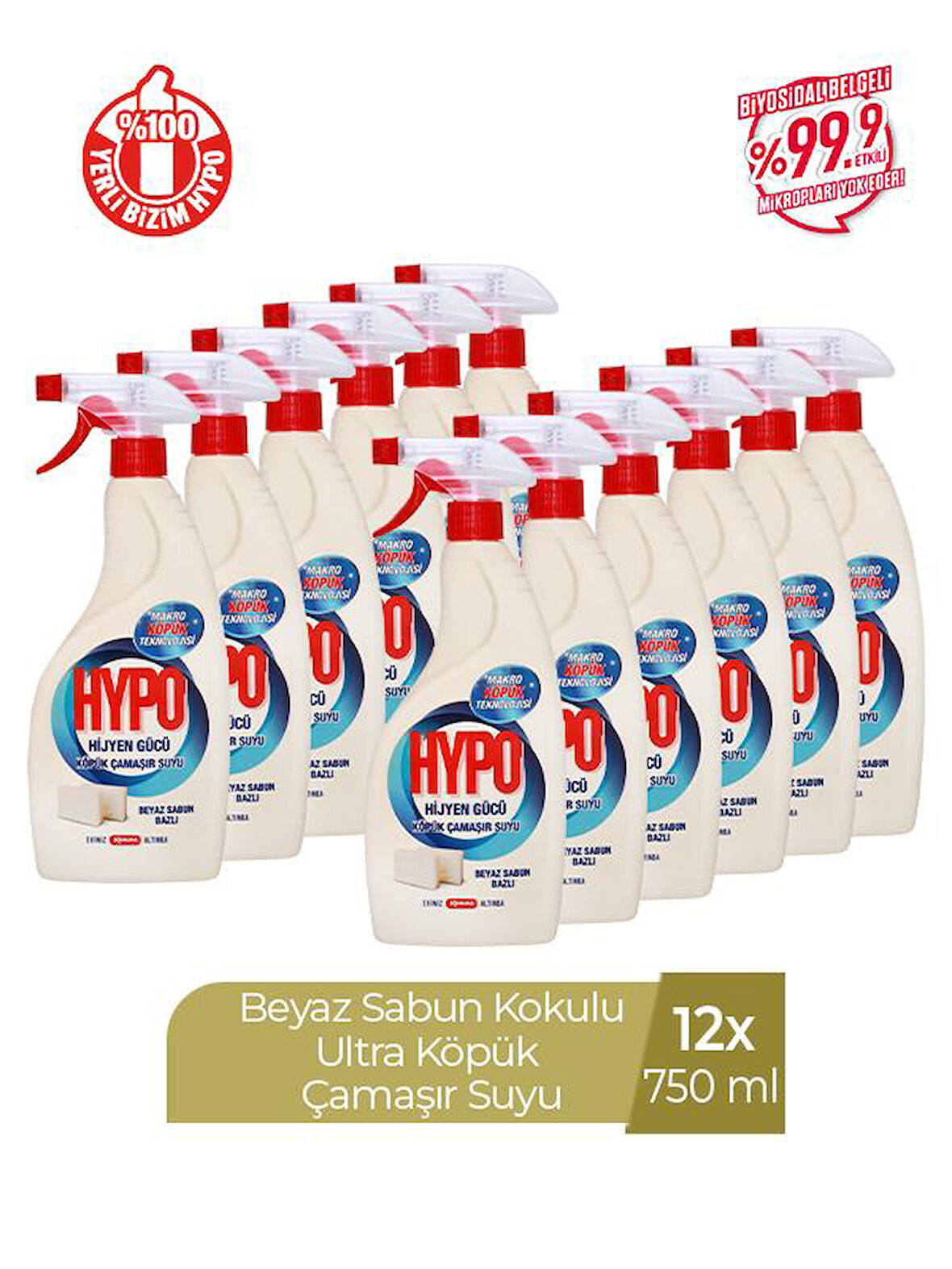 HYPO KÖPÜK ÇAMAŞIR SUYU BEYAZ SABUN KOKULU 750 ML x 12 ADET