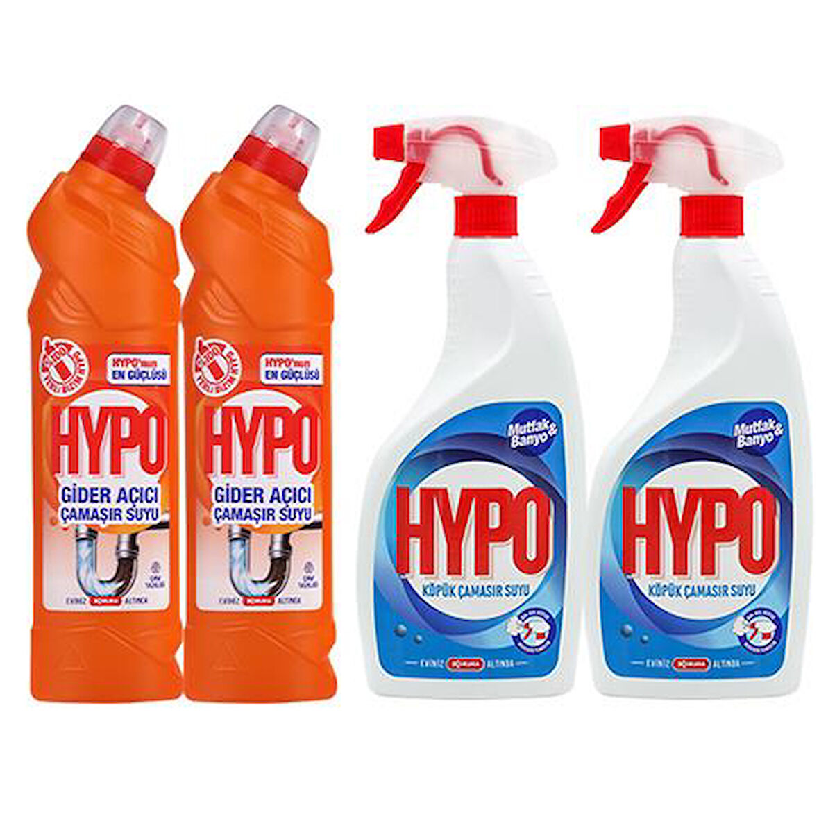 HYPO GİDER AÇICI ÇAMAŞIR SUYU ÇAM TAZELİĞİ 750 GR x 2 + HYPO KÖPÜK ÇAMAŞIR SUYU 750 ML x 2