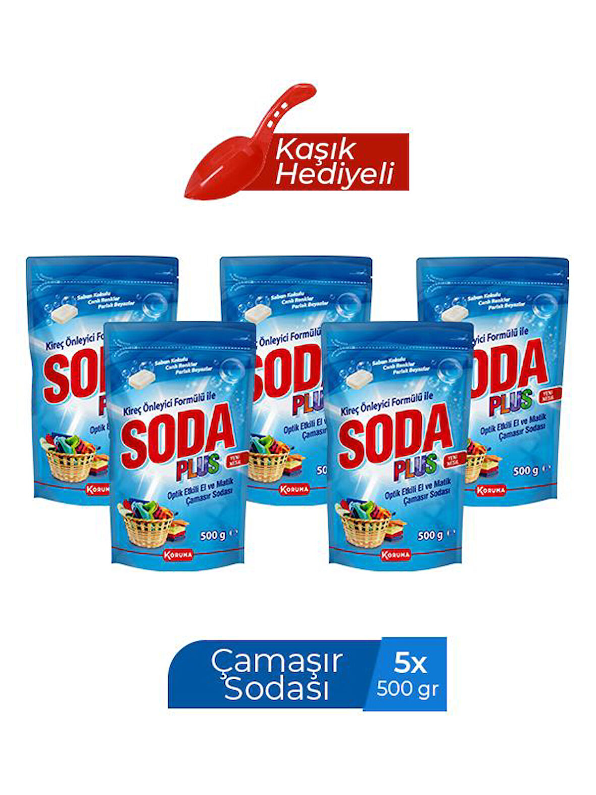 SODA PLUS ÇAMAŞIR SODASI 500G -KAŞIKLI x 5 ADET