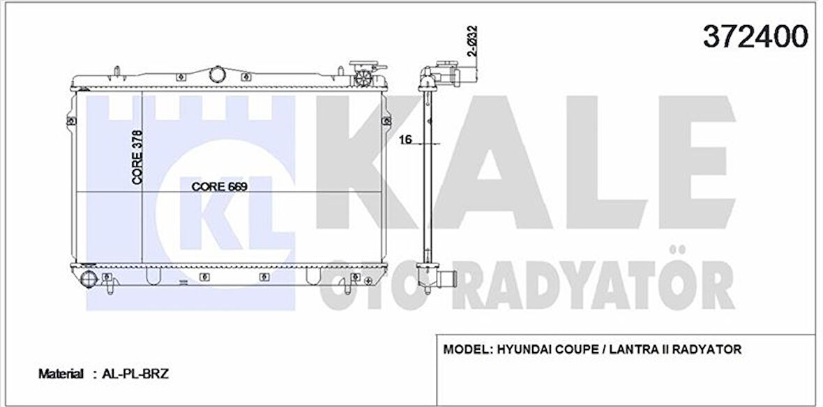 Hyundaı Motor Su Radyatoru Hyundaı Elantra 1,6 1,8 2,0 96 00 Manuel (375x668x16) - Kale 372400