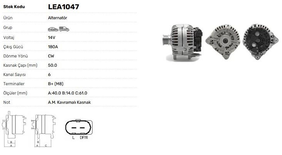 Vag Alternator 12v 180a Vw Crafter Multıvan T5 T6 Transporter Caravella Skoda Superb (bosch Tipi) - Lucas Lea1047