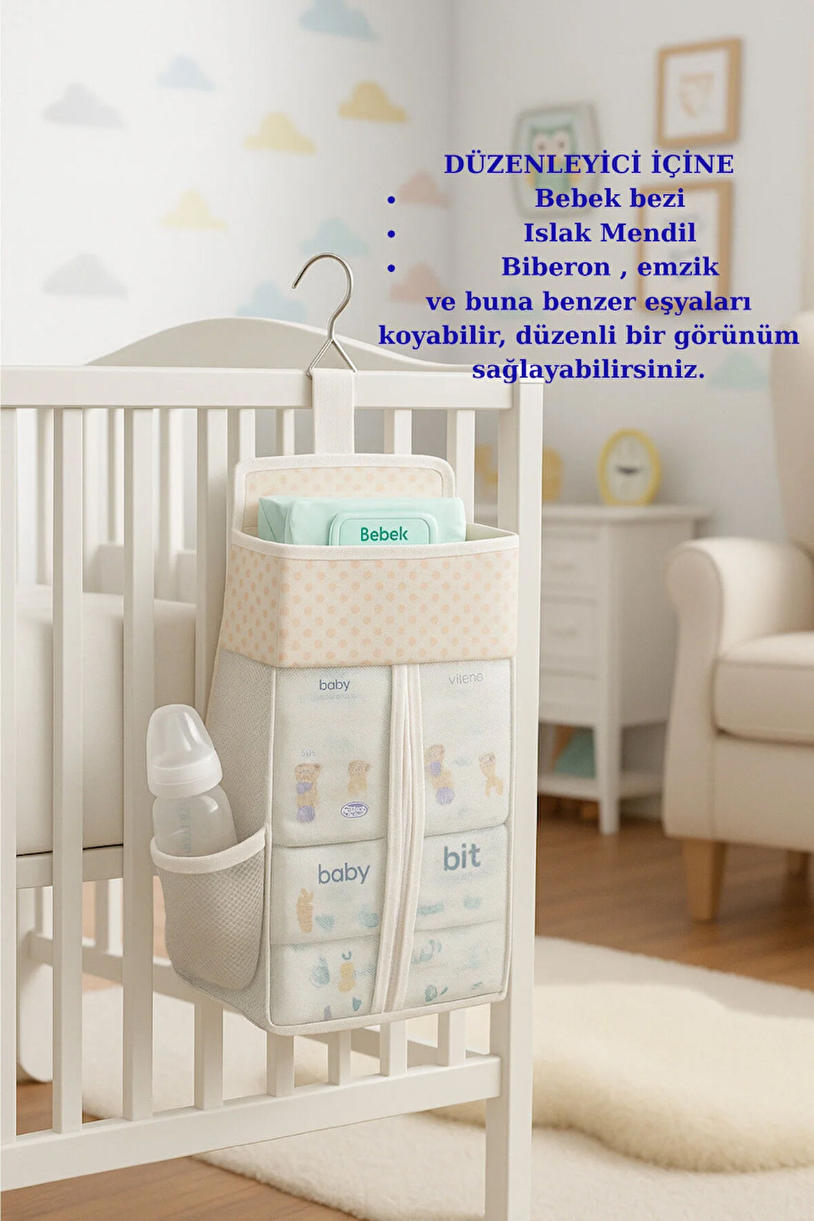 Cepli Beşik Yanı Düzenleyici - Bebek Park Yatak ve Beşik Yanı Çok Amaçlı Düzenleyici