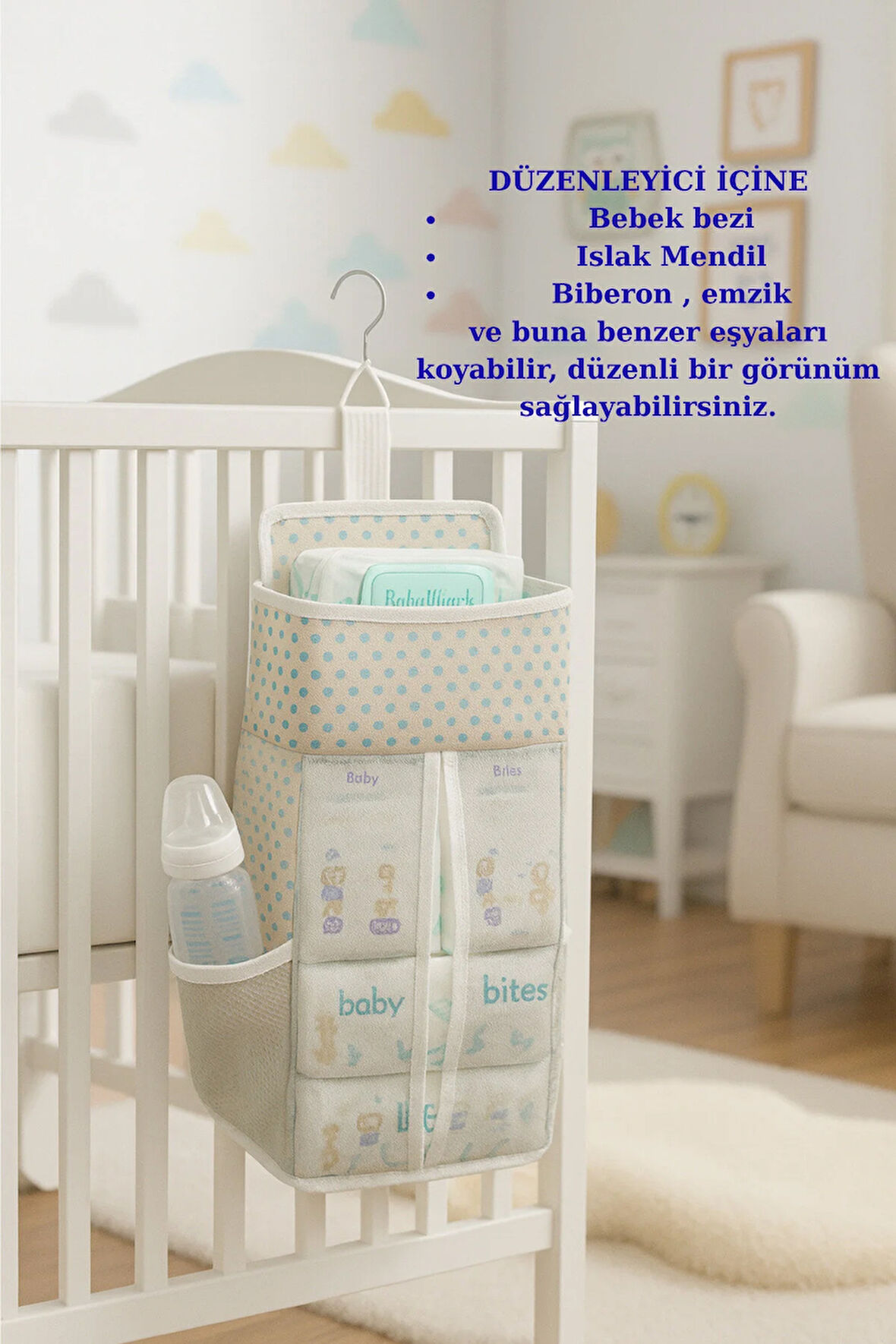 Cepli Beşik Yanı Düzenleyici - Bebek Park Yatak ve Beşik Yanı Çok Amaçlı Düzenleyici