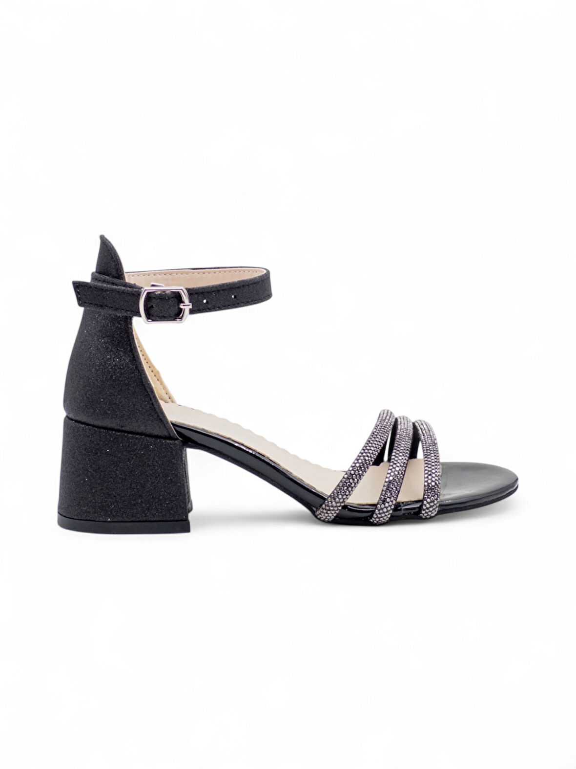 VARKAN TAŞLI TOPUKLU KIZ ÇOCUK ABİYE SİYAH