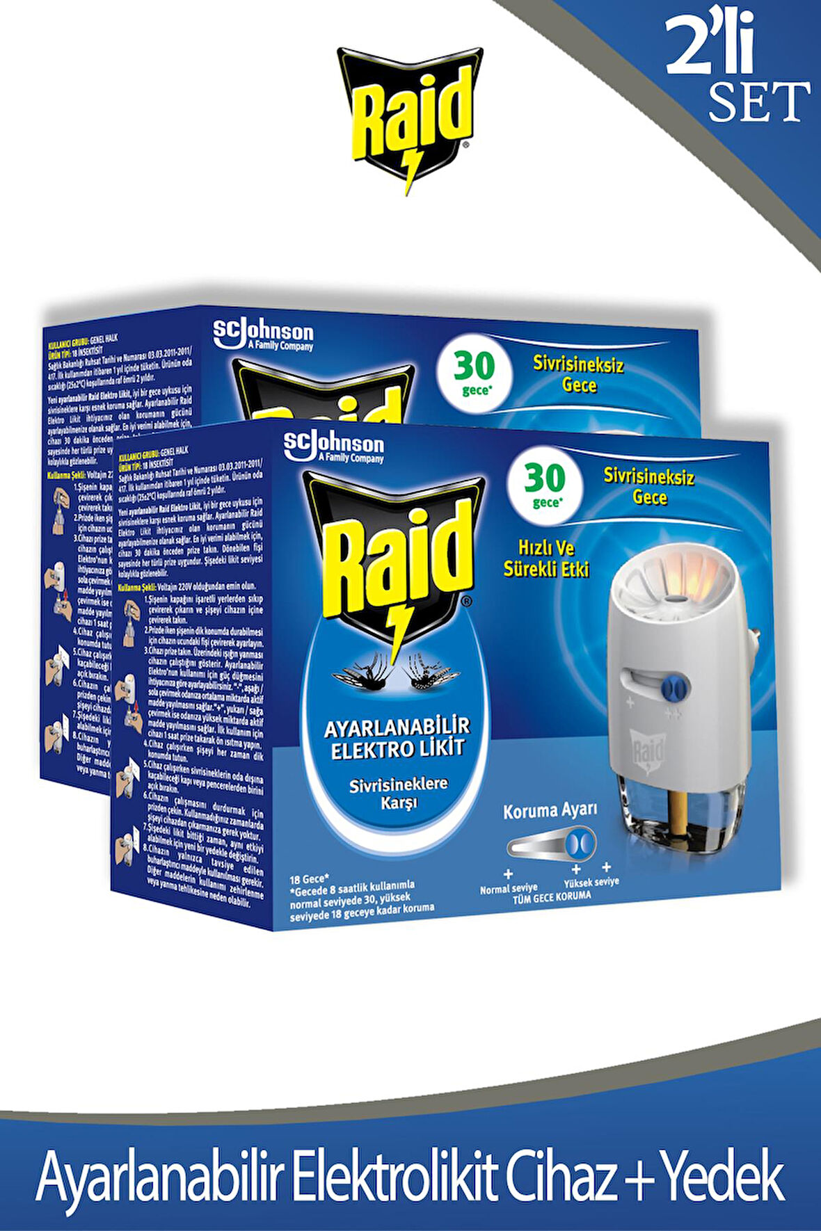 Raid Ayarlanabilir Elektrolikit 30 Gece Cihaz + Yedek x 2 Adet