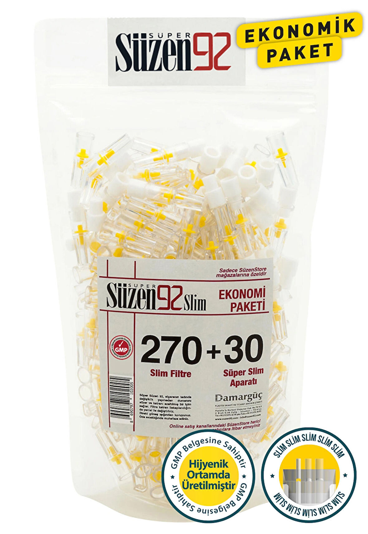Süzen92 Sigara Ağızlığı Filtresi Slim 270'li Poşet + 30'lu Adaptör
