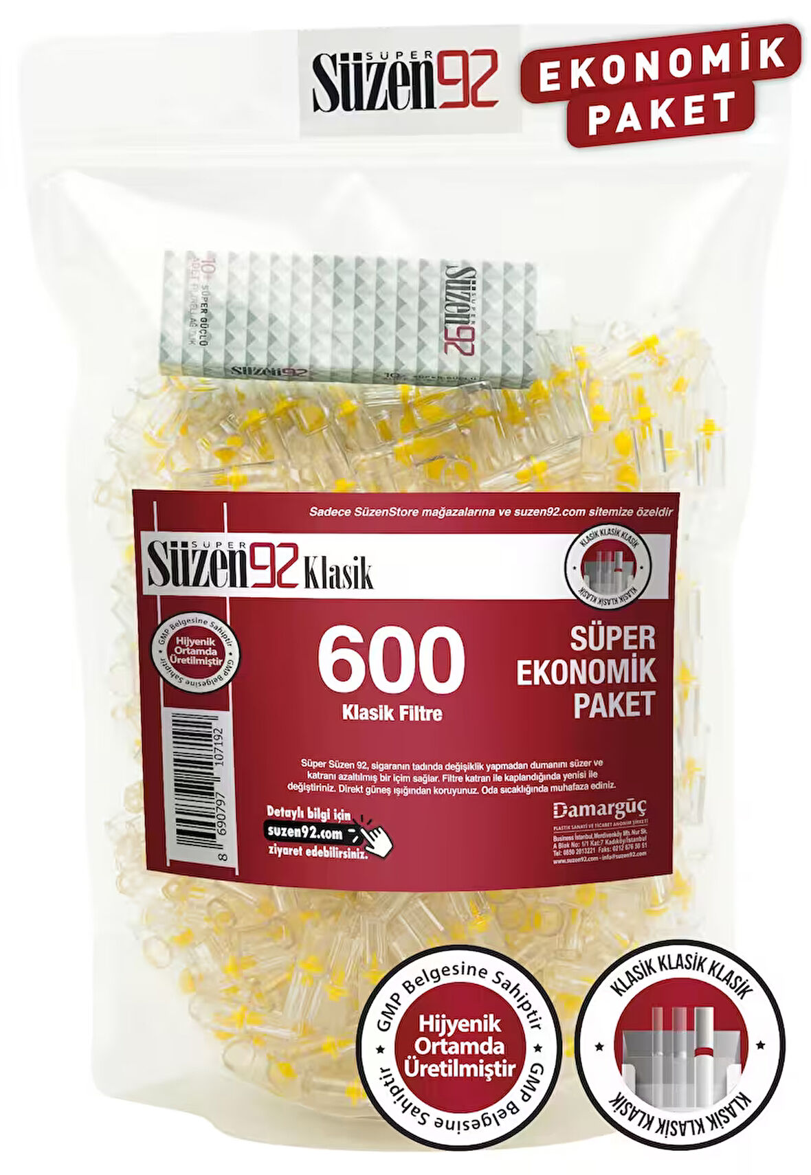 Süzen92 Sigara Ağızlığı Filtresi Klasik 600'lü Ekonomik Paket 1 Adet Taşıma Kutusu Hediyeli