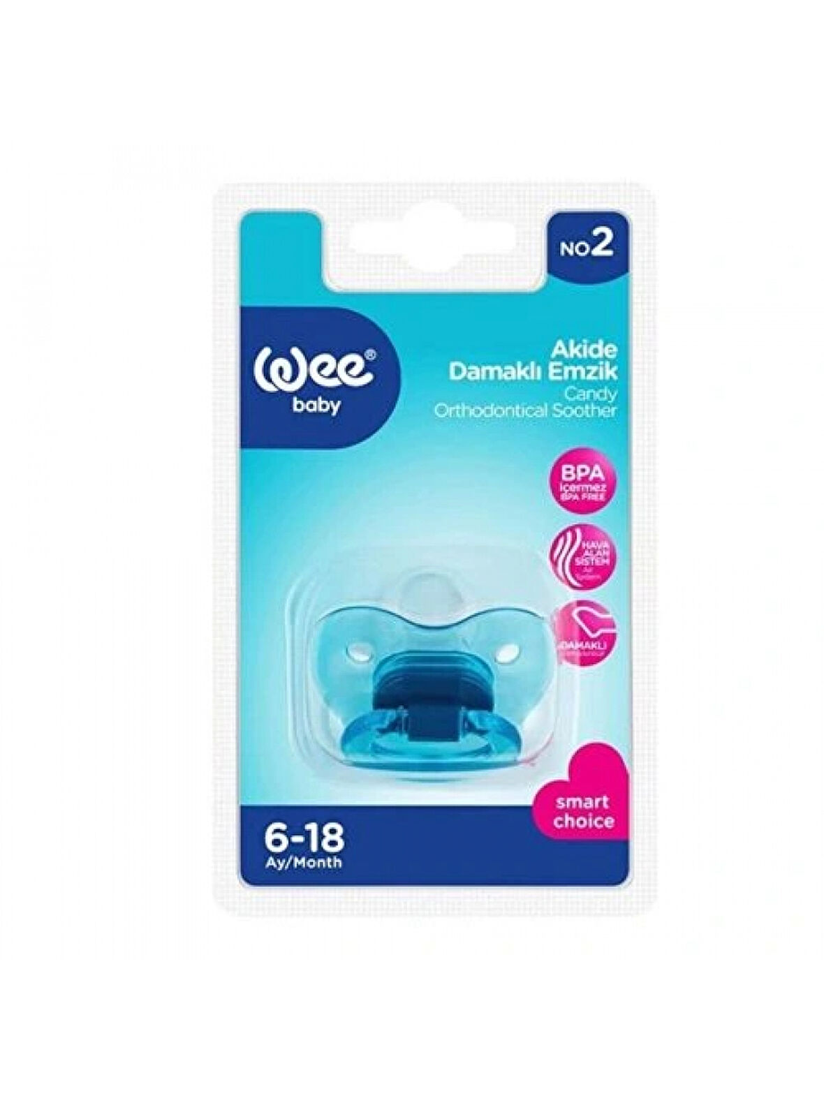 Wee Baby 112 Yalancı Emzik Silikon Akide Damaklı No: 2 - Mavi