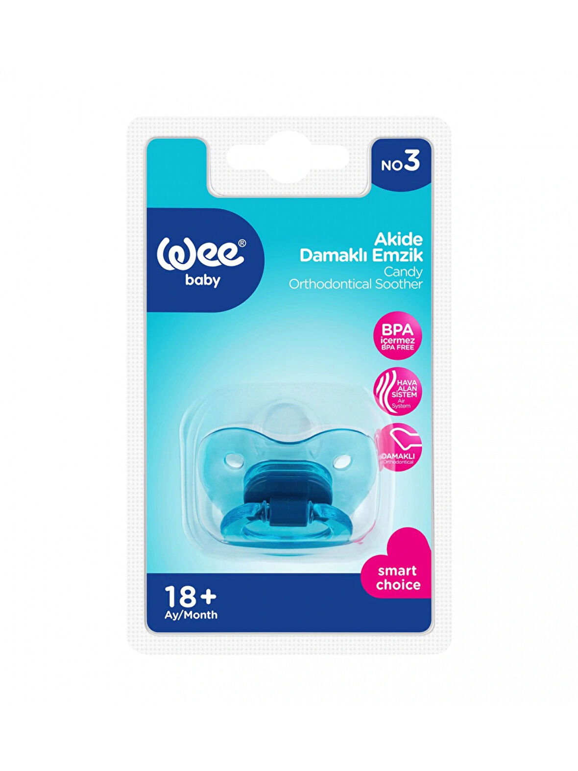 Wee Baby 113 Yalancı Emzik Silikon Akide Damaklı No: 3 - Mavi