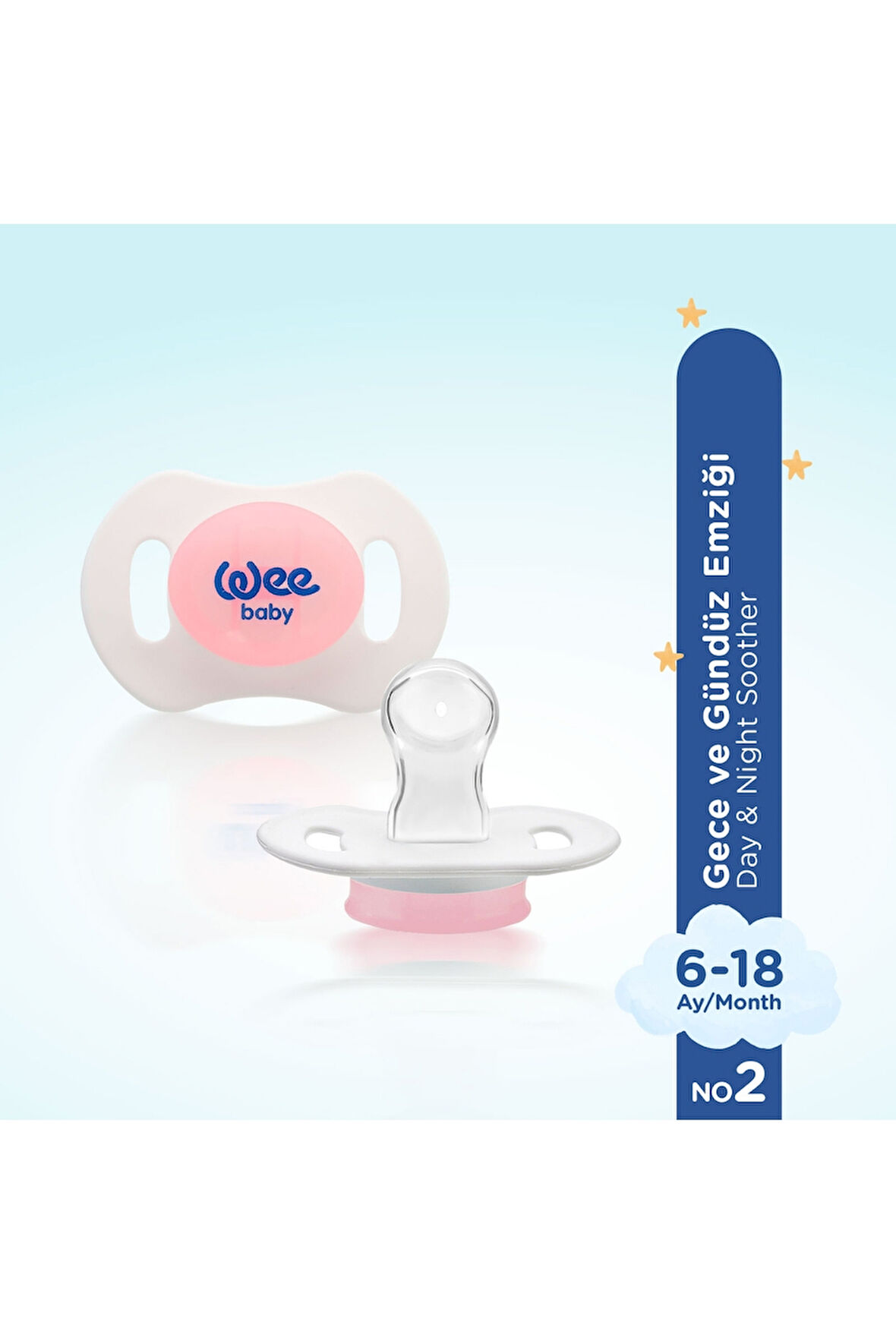 Wee Baby 2'li Gece Gündüz Emzik No:2 (Saklama Kabı Hediyeli) - PEMBE