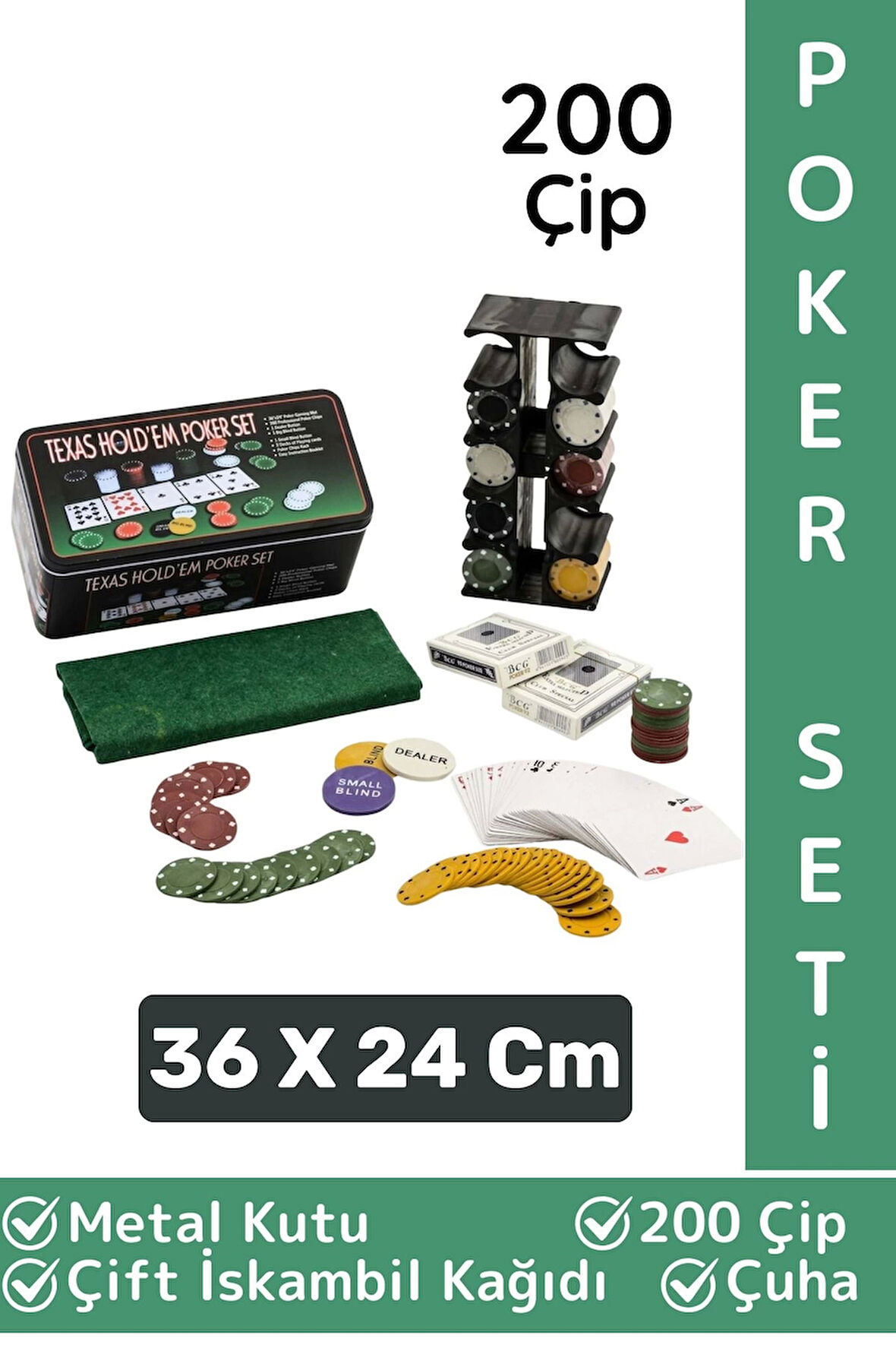 Luxery Blackjack Texas Holdem Casino 200 Poker Çipi Çift İskambil Kağıdı Metal Kutu Poker Oyunu Seti