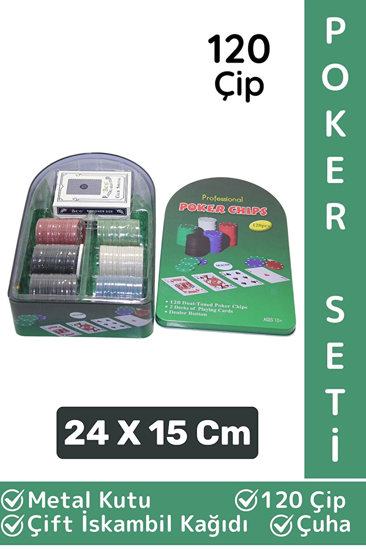 Premium Blackjack Texas Holdem Casino 120 Poker Çip Çift İskambil Kağıdı Metal Kutu Poker Oyunu Seti
