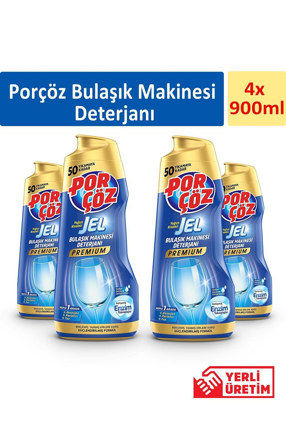 Porçöz Bulaşık Makinesi Deterjanı 900 ml x 4 Adet