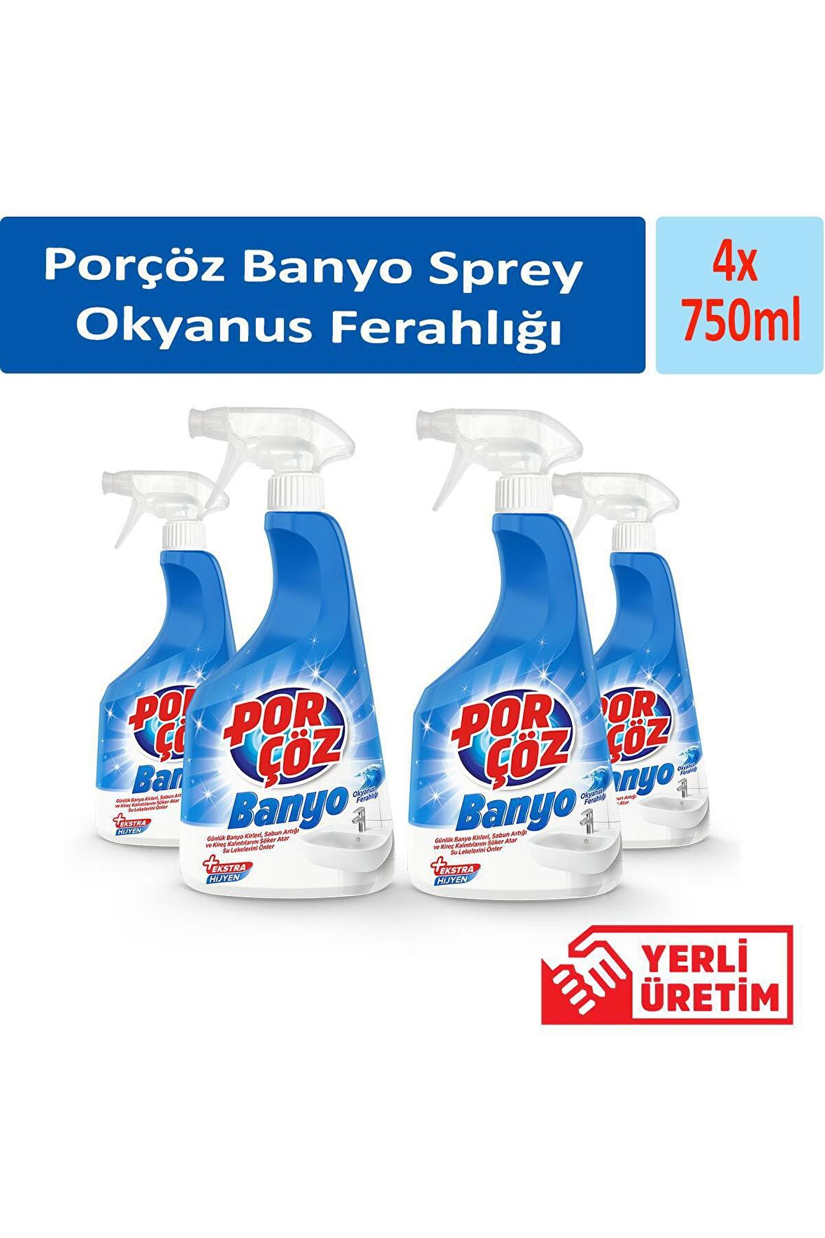 Porçöz Banyo Sprey Okyanus Ferahlığı 750 ml x 4 Adet