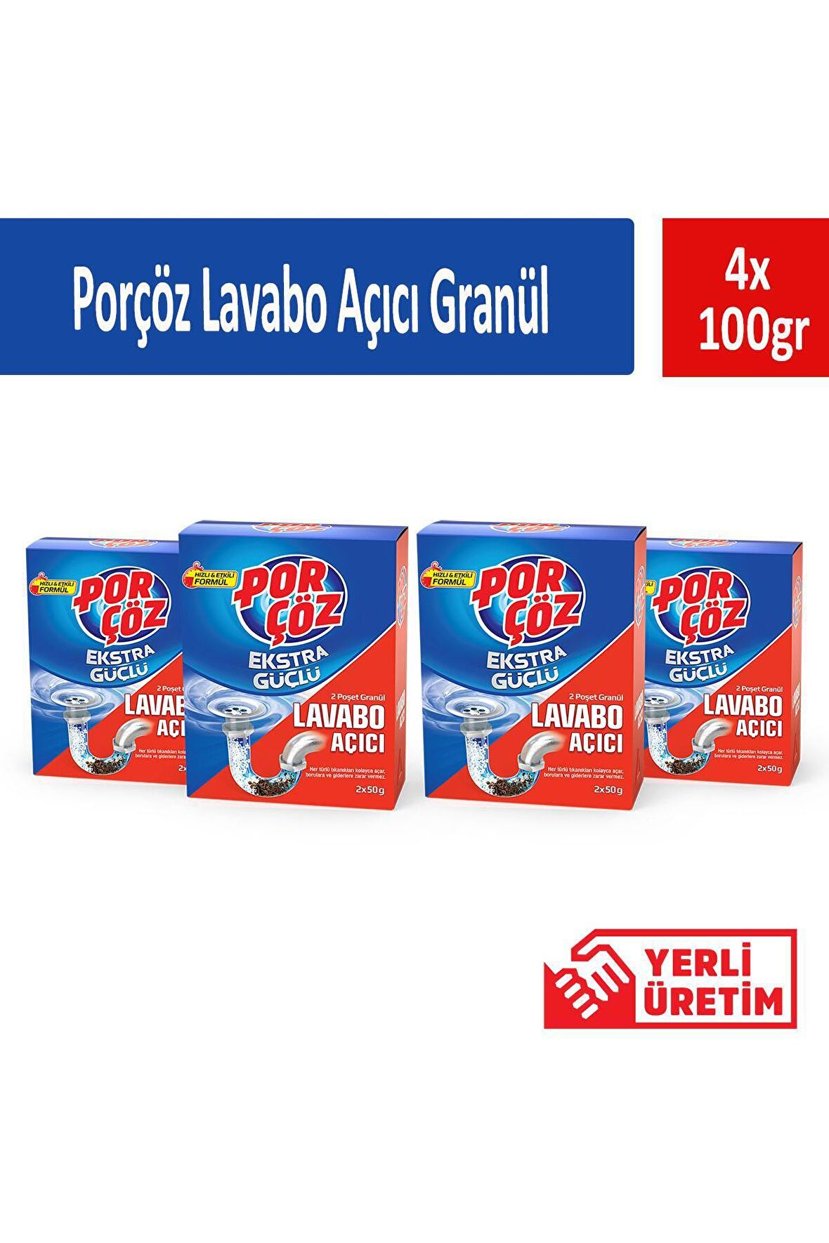 Porçöz Lavabo Açıcı Granül 100 gr x 4 Adet