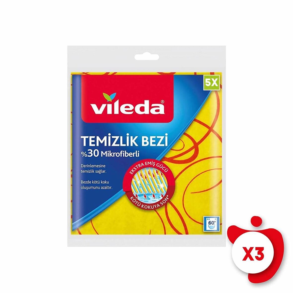 Vileda %30 Sarı Mikrofiberli Temizlik Bezi 5'li 3 Paket