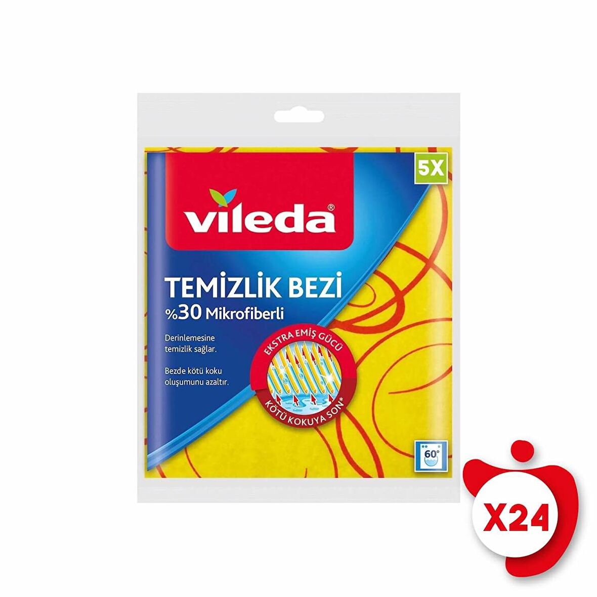 Vileda %30 Sarı Mikrofiberli Temizlik Bezi 5'li 24 Paket