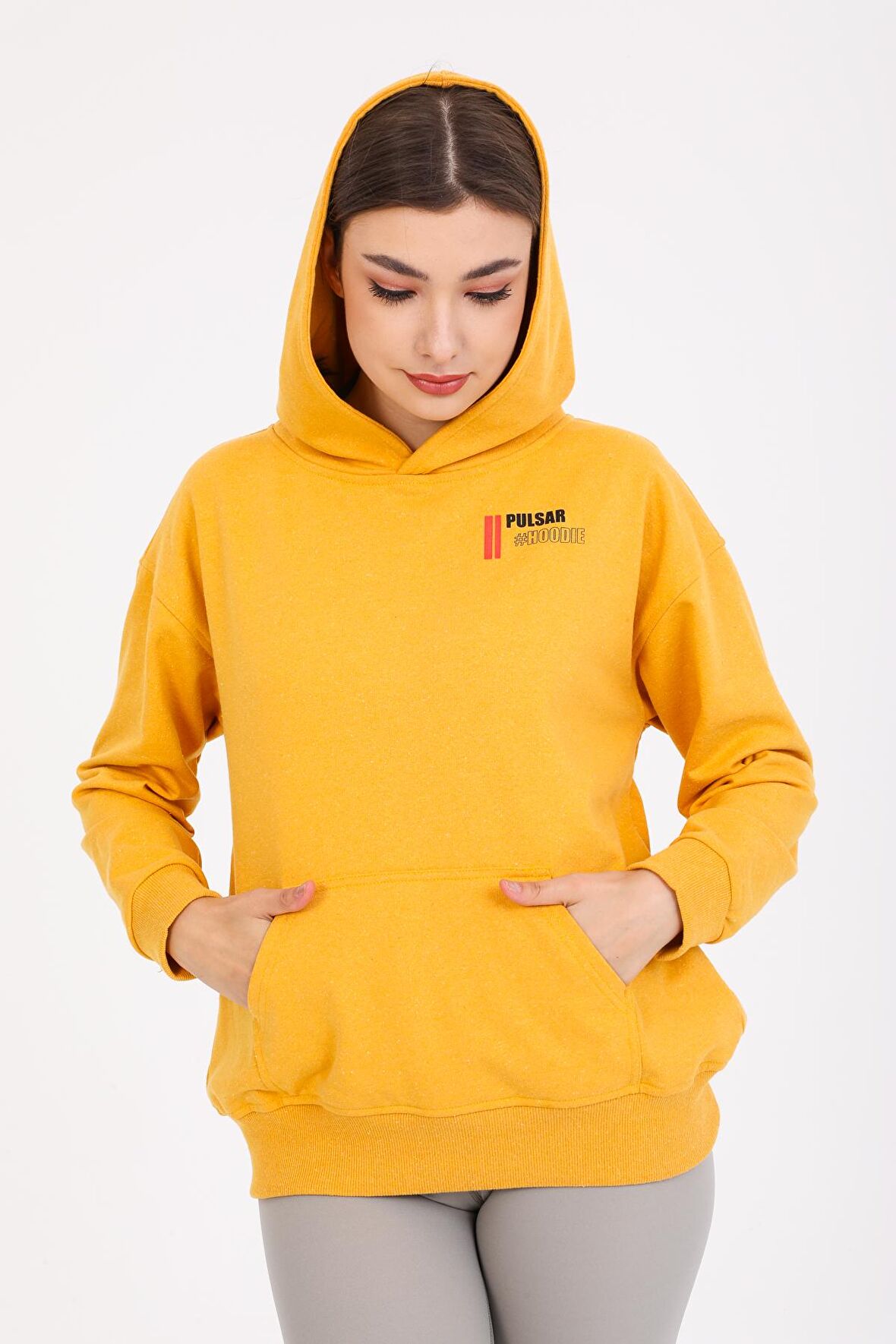 Kapşonlu Sweatshirt Hoodie Hardal