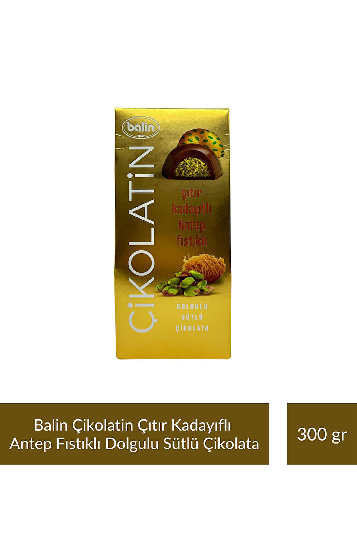 Balin Çikolatin Çıtır Kadayıflı Antep Fıstıklı Dolgulu Sütlü Çikolata 300 gr