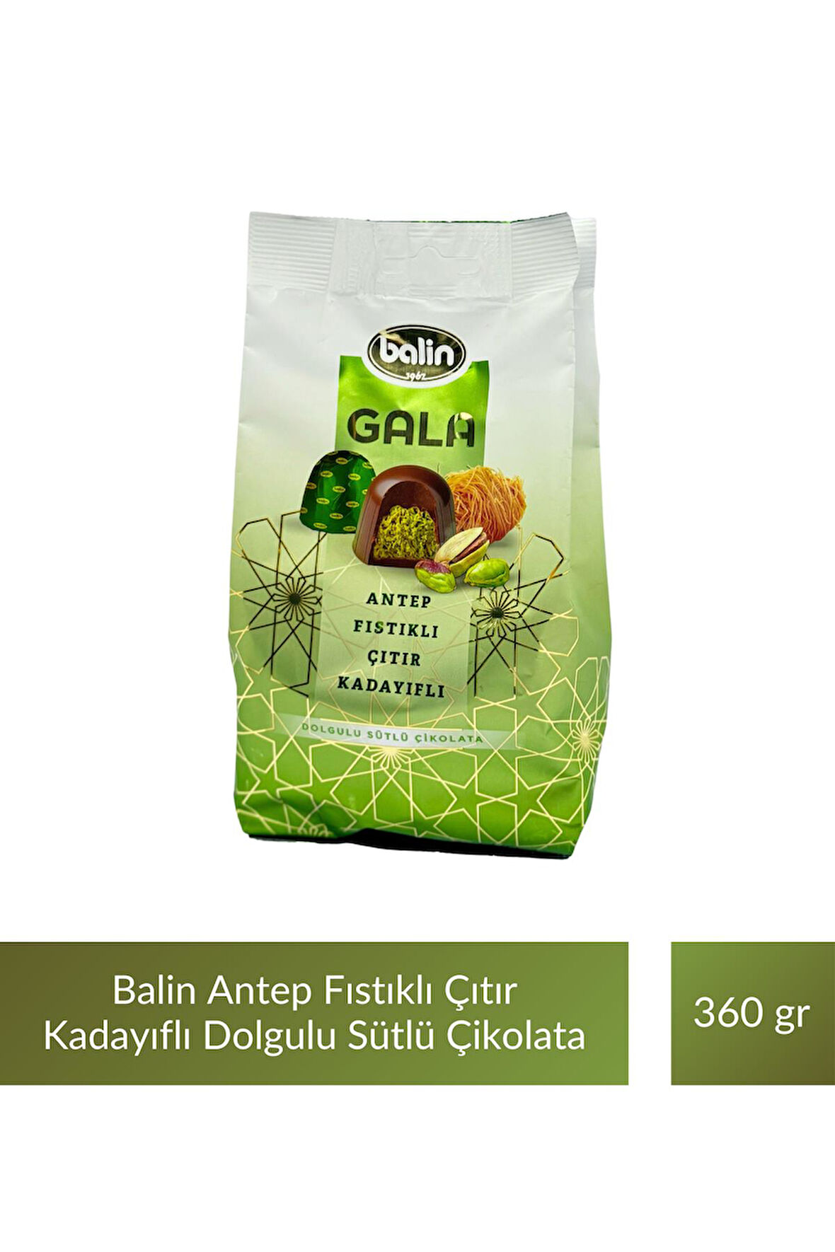 Balin Antep Fıstıklı Çıtır Kadayıflı Dolgulu Sütlü Çikolata 360 gr