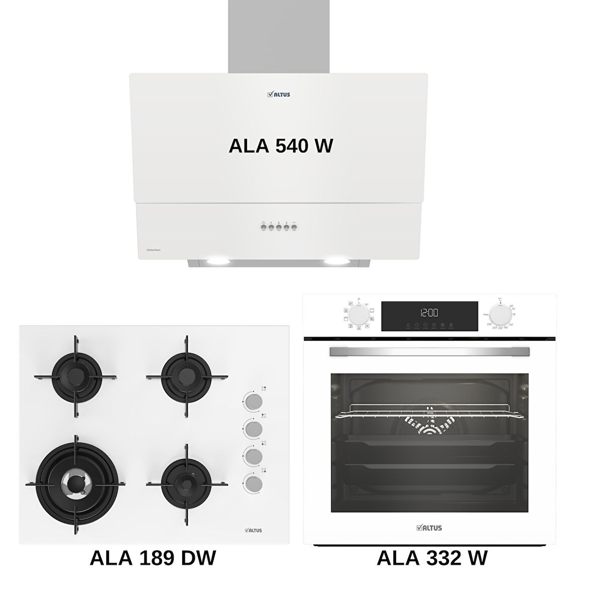 ALTUS ALA 332 W-ALA 540 W-ALA 189 GDW Beyaz Ankastre Set