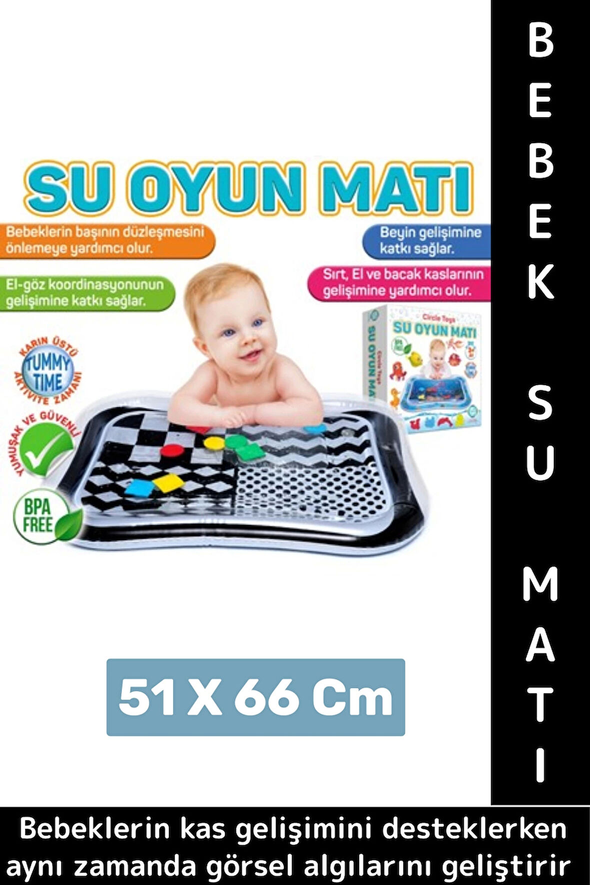 Premium BPA Free Bebek Aktivite Oyuncağı Emekleme Zamanı Yatak Minder Renkli Su Oyun Matı Siyah