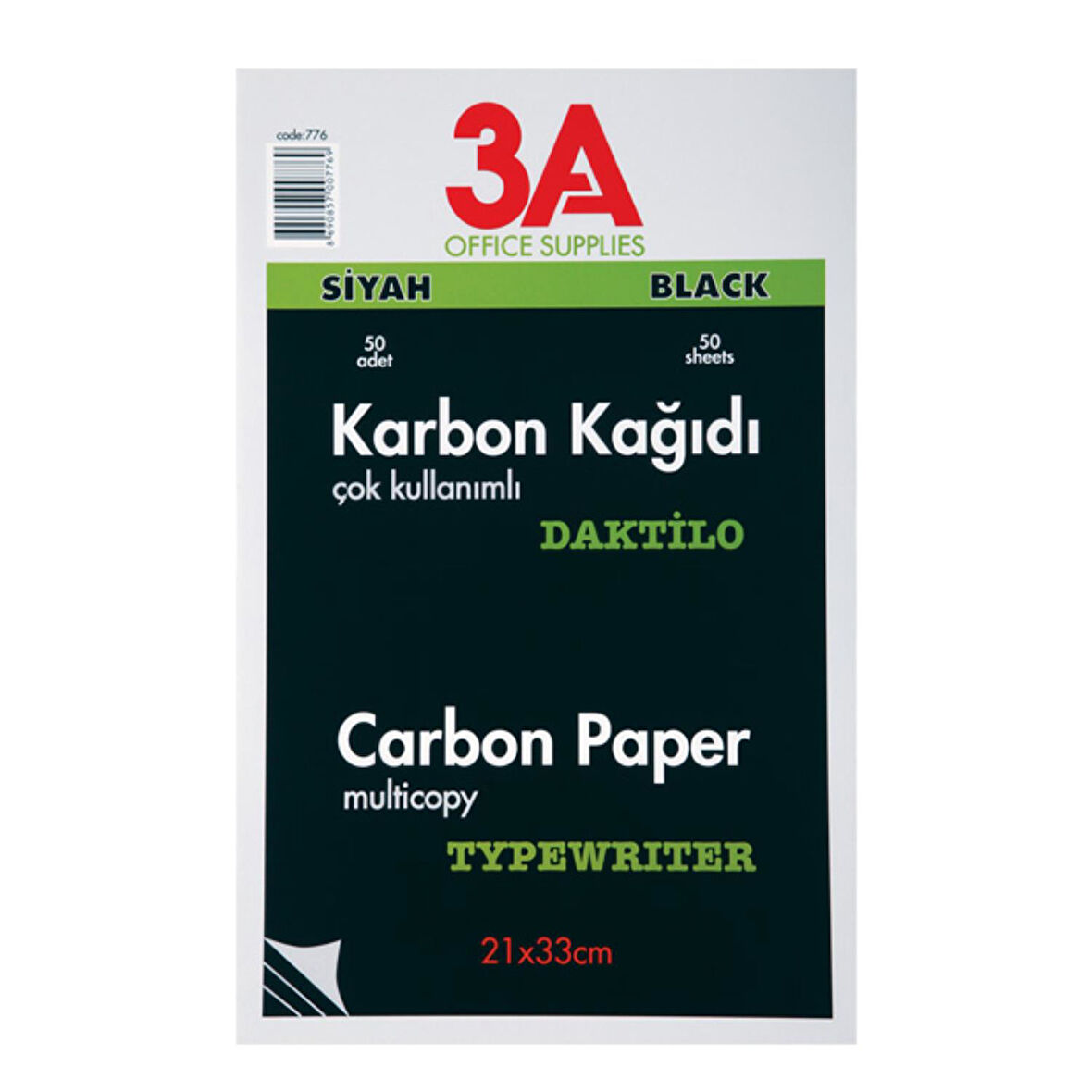 3A Karbon Kağıdı Siyah 21x33 cm 50 li Paket Kod:776
