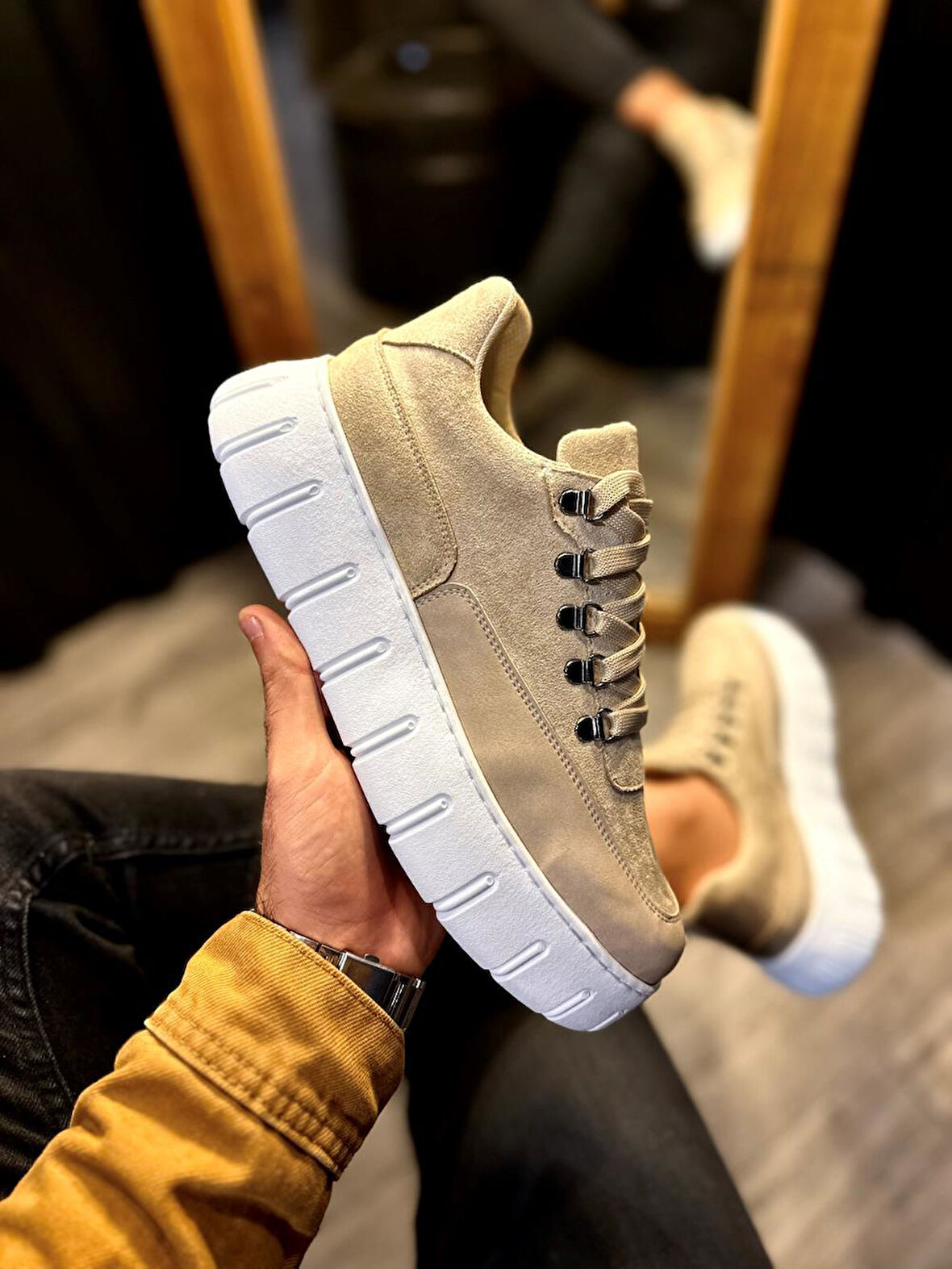 Pabucmarketi Erkek Günlük Ayakkabı Yüksek Taban Vizon