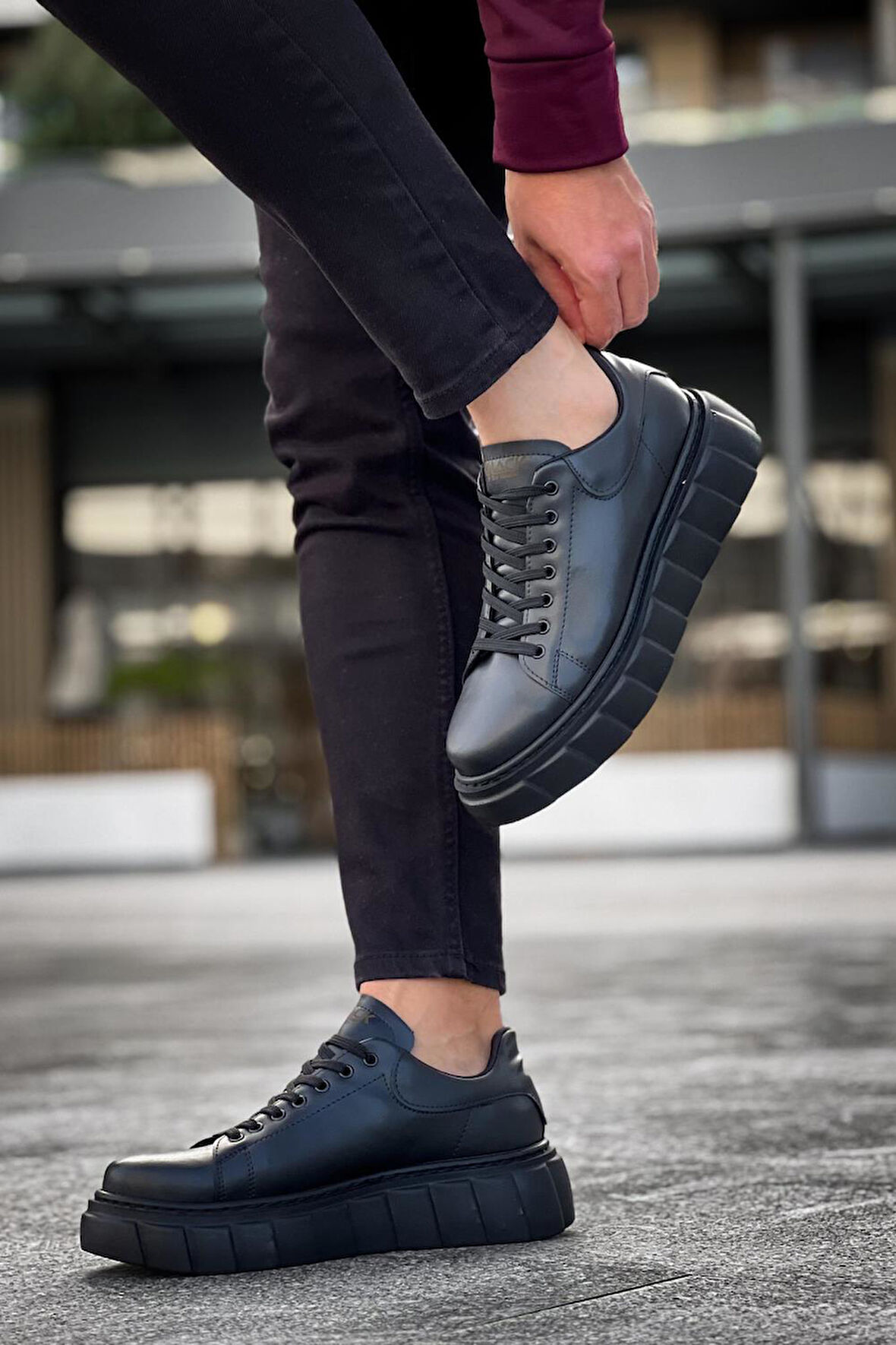 Pabucmarketi Erkek Günlük Ayakkabı Yüksek Taban Siyah (Siyah Taban)