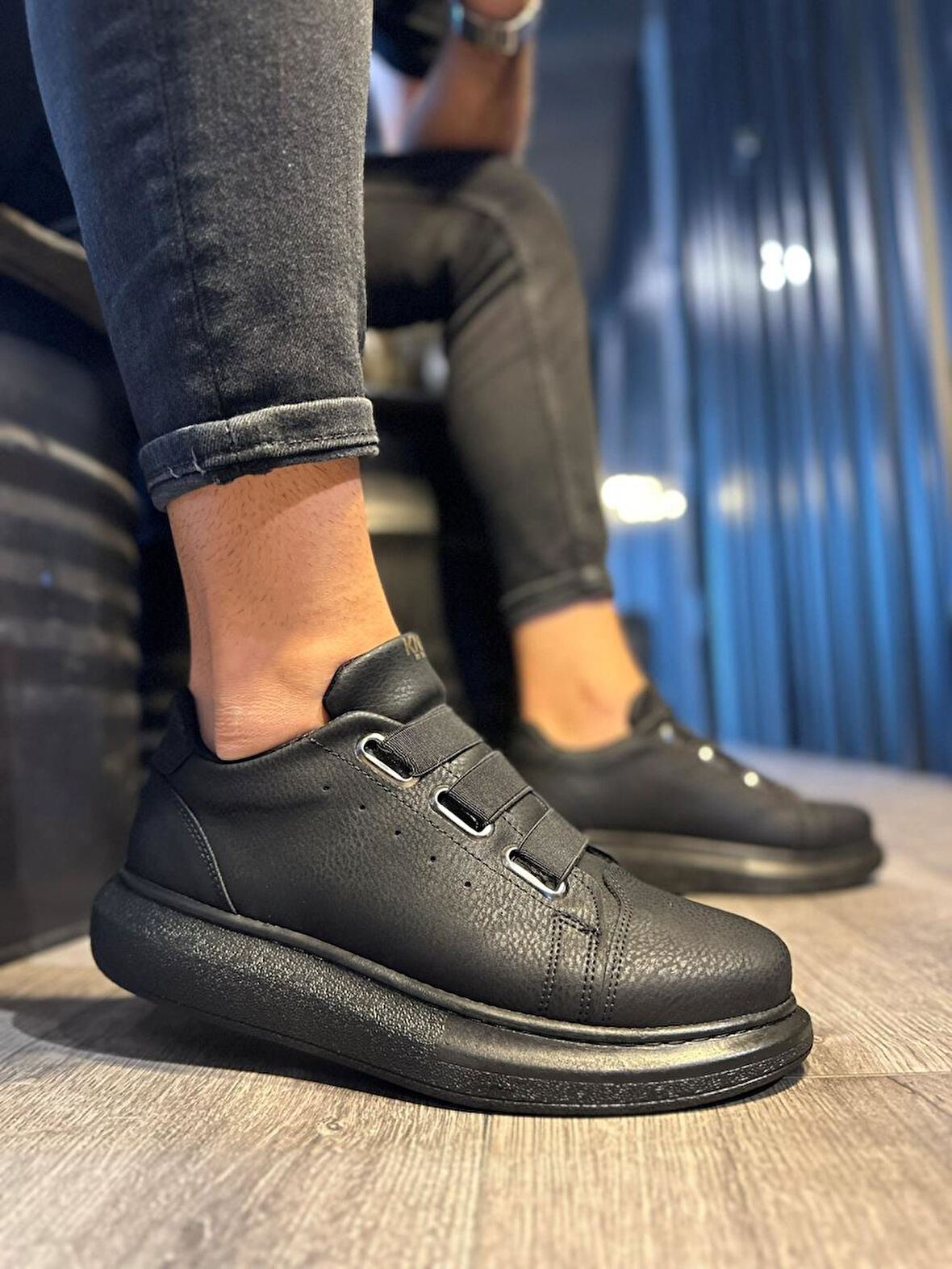 Pabucmarketi Erkek Sneakers Ayakkabı Siyah (Siyah Taban)