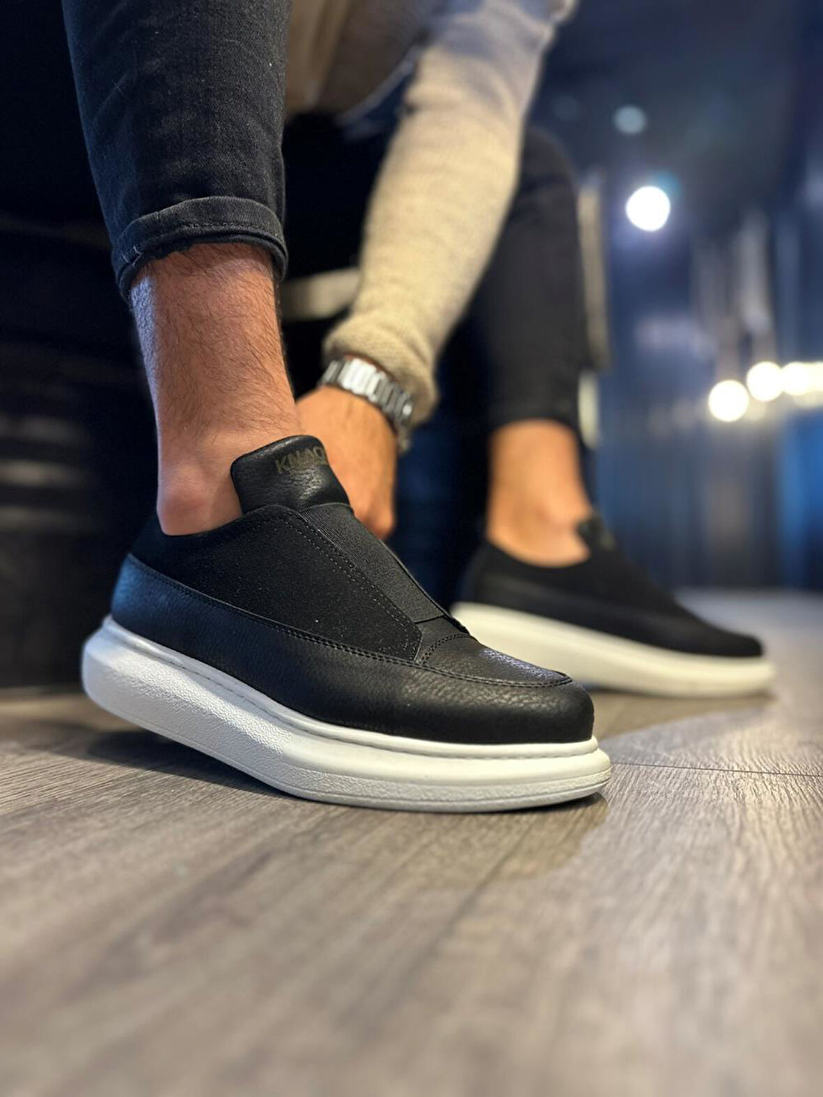 Pabucmarketi Erkek Sneakers Ayakkabı Siyah (Beyaz Taban)