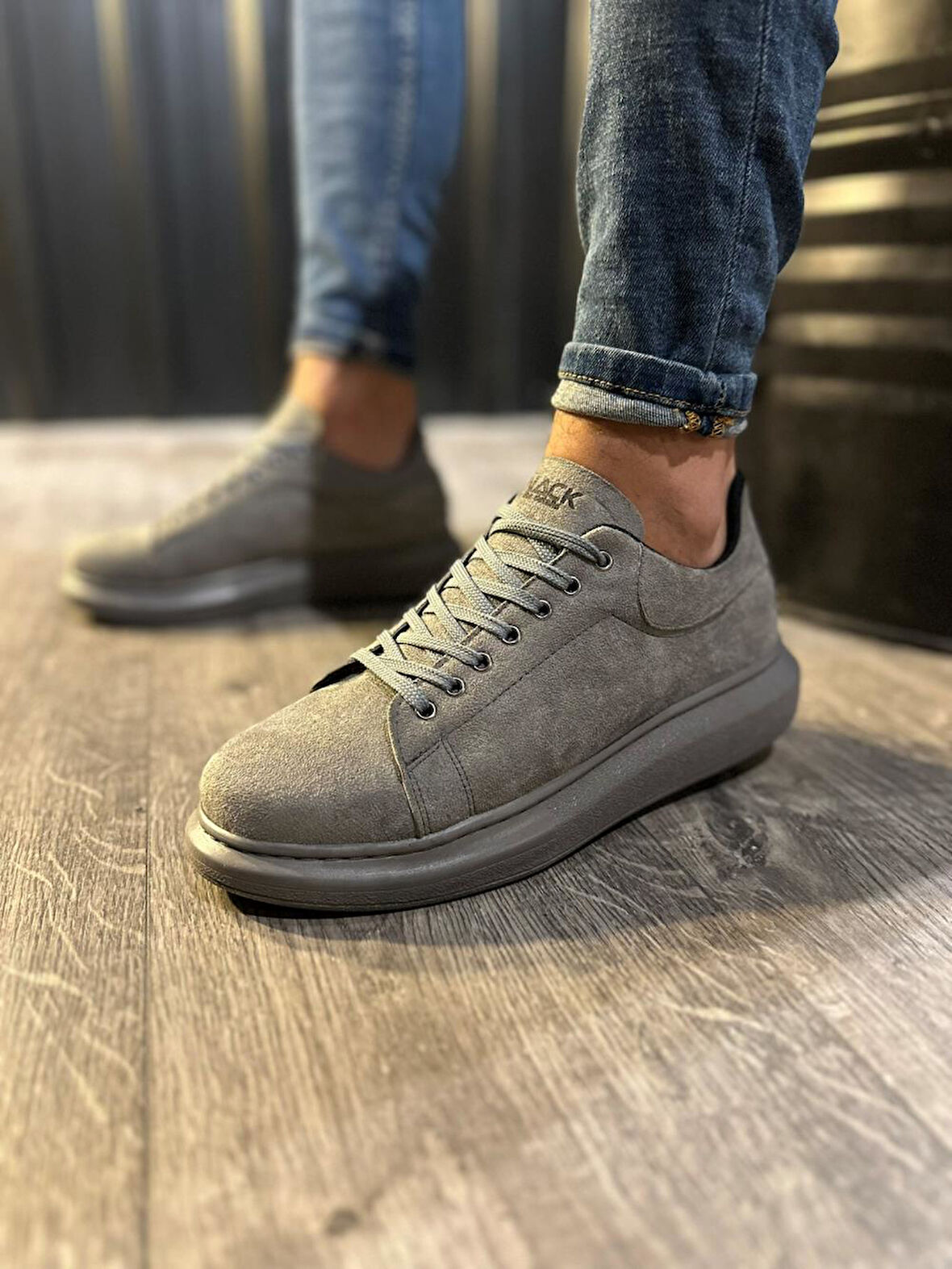 Pabucmarketi Erkek Günlük Ayakkabı Yüksek Taban Gri (Süet)