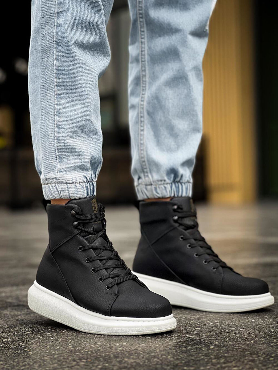 Pabucmarketi Erkek Bot Yüksek Taban Siyah (Beyaz Taban)