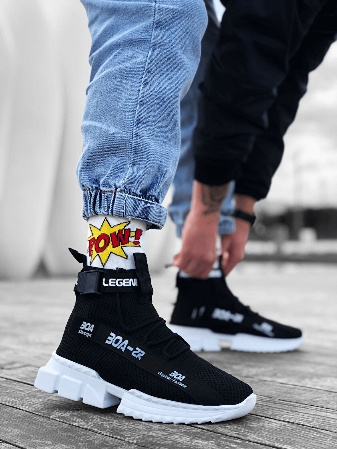 Pabucmarketi Tarz Spor Bot SİYAH (BEYAZ TABAN)