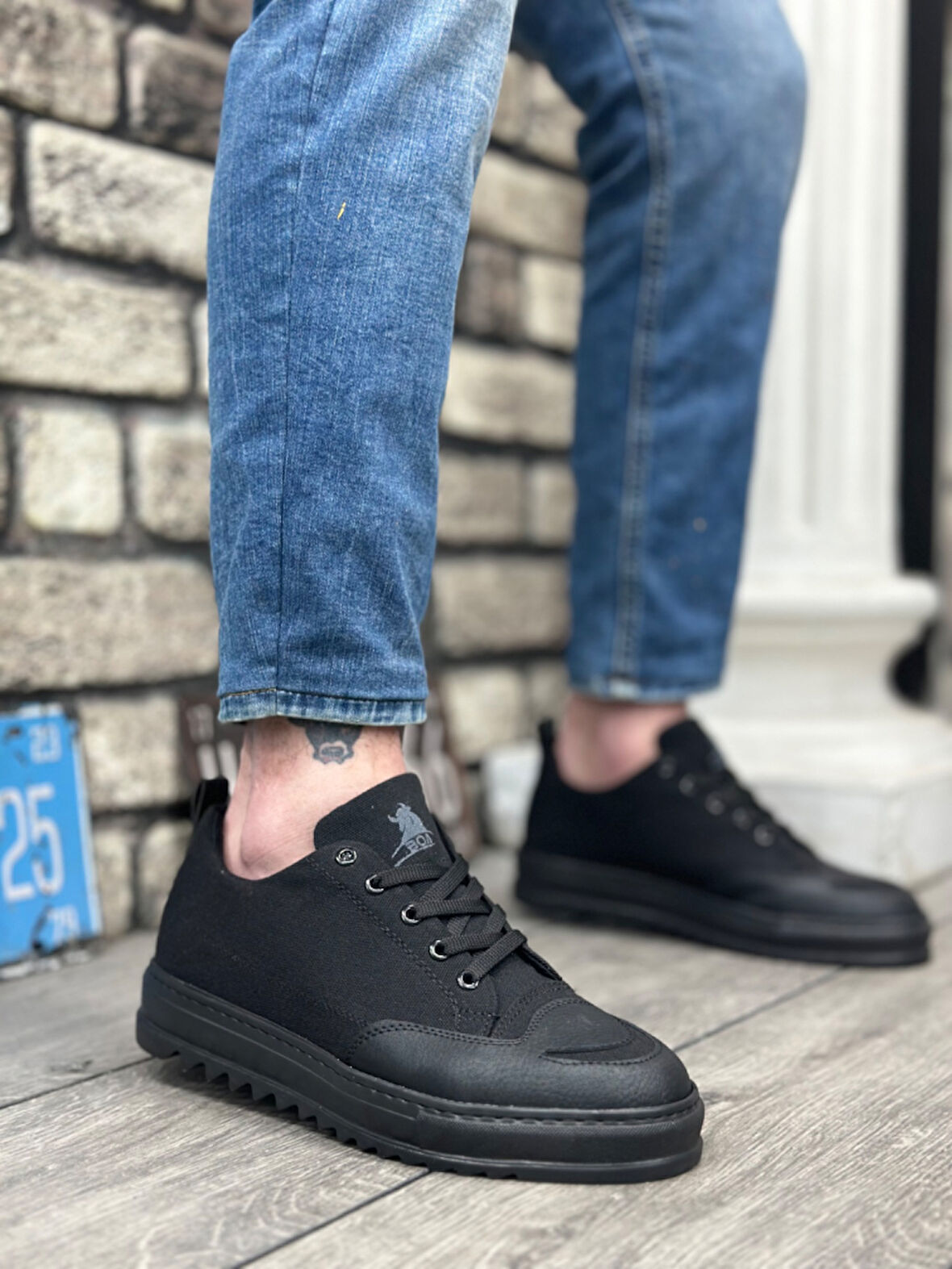 Pabucmarketi Bağcıklı Erkek Spor Ayakkabı SİYAH (SİYAH TABAN)