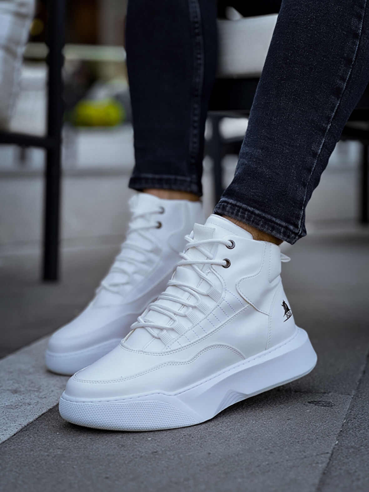 Pabucmarketi Bağcıklı Erkek Spor Bot BEYAZ (BEYAZ TABAN)