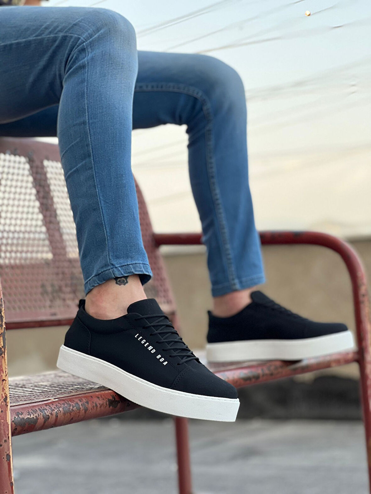 Pabucmarketi Bağcıklı Erkek Spor Ayakkabı SİYAH NUBUK (BEYAZ TABAN)