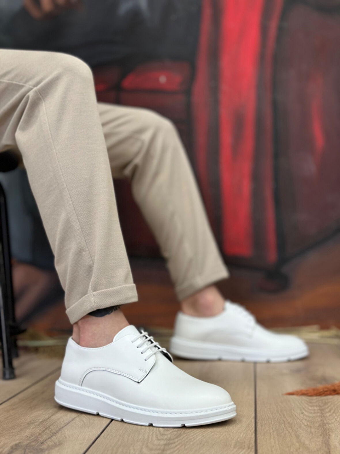 Pabucmarketi Bağcıklı Casual Erkek Ayakkabı BEYAZ (BEYAZ TABAN)