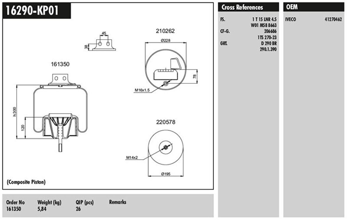Volvo Truck Komple Plastık Piston - İveco / Stralıs 400 / Eurotech 440e Fp / P4x2 On Sol - Connect MD 16290-Kp01