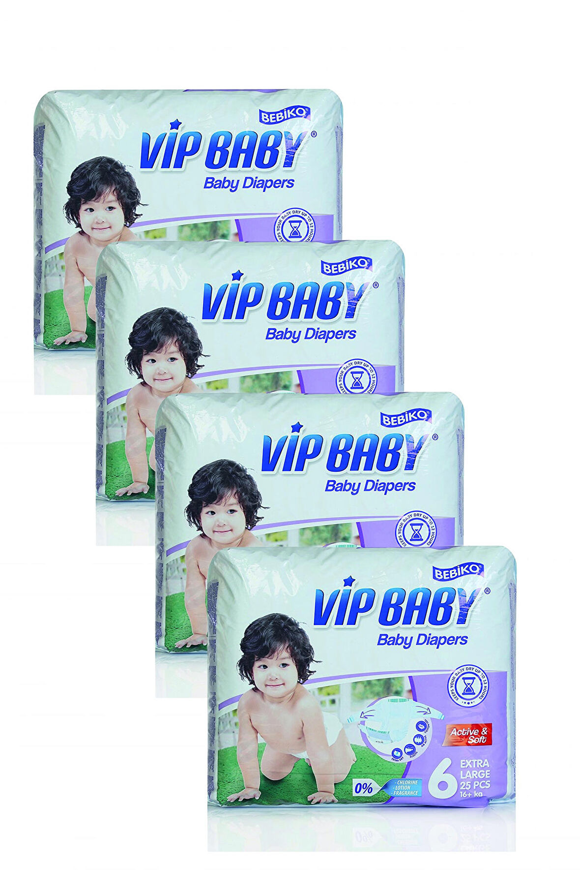 VIP BABY Aylık Paket 6 Extra Large 25 Adet 4'lü Set Bebek Bezi