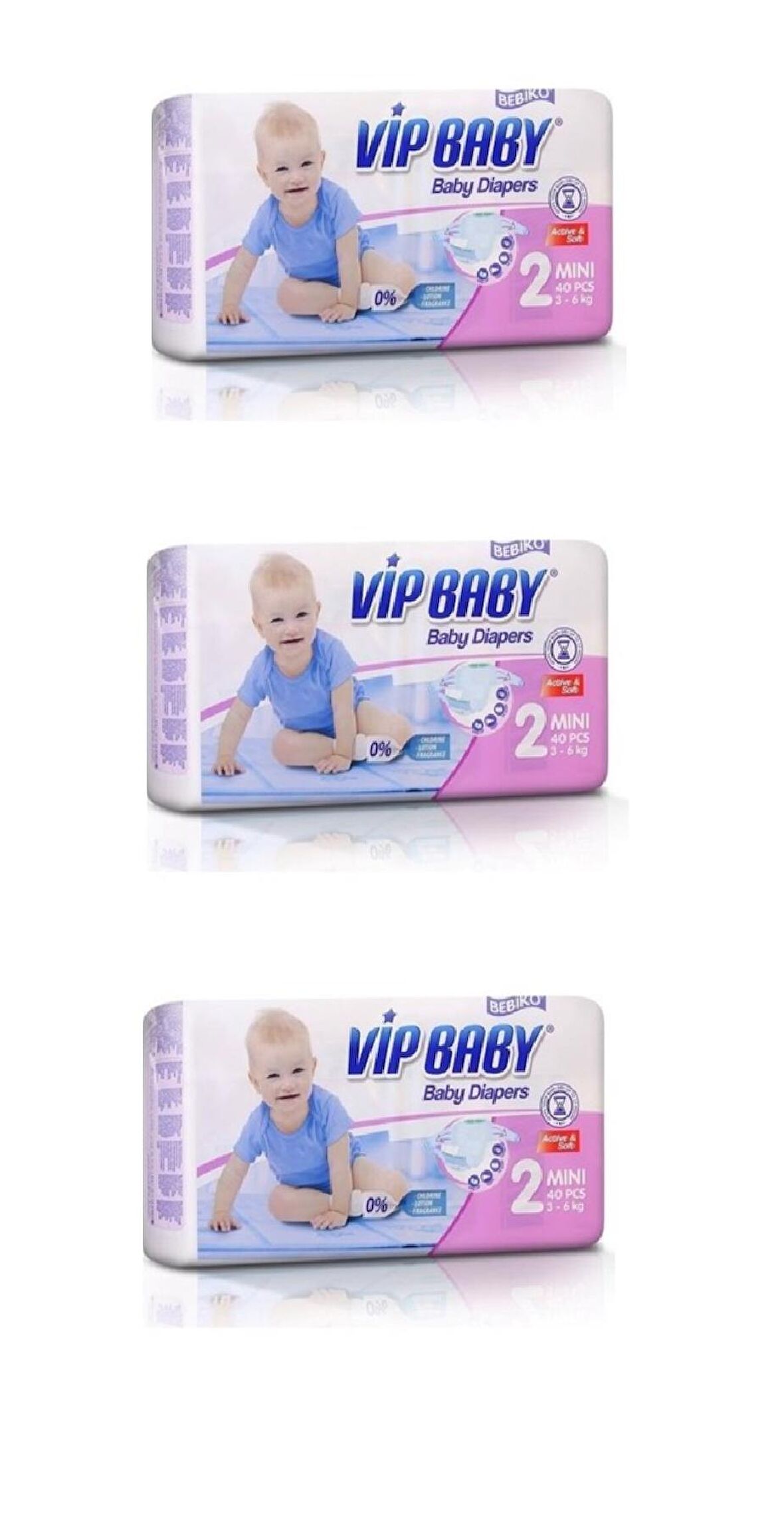 Bebiko Vip Baby Active & Soft 2 Numara Mini 3x40'lı Cırtlı Bez